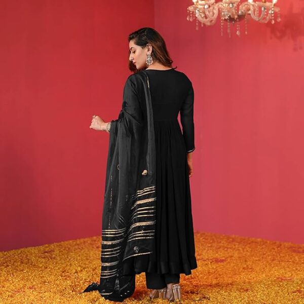 Riyafashion Rayon Blend Anarkali Solid Kurta with Pant & Dupatta - Image 3